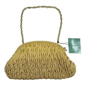 Vintage Santi Beige/Gold Color Hinge Closure Clutch Handbag 13" wide x 7" high